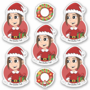 Sticker Petite fille avec cheveux bruns longs Caricature d