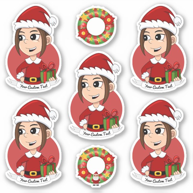 Sticker Petite fille avec cheveux bruns longs Caricature d (Devant)