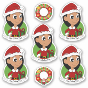 Sticker Petite fille avec cheveux noirs longs Caricature d
