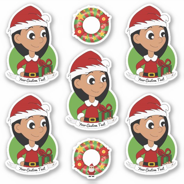 Sticker Petite fille avec cheveux noirs longs Caricature d (Devant)