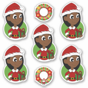 Sticker Petite fille avec cheveux noirs longs vacances des