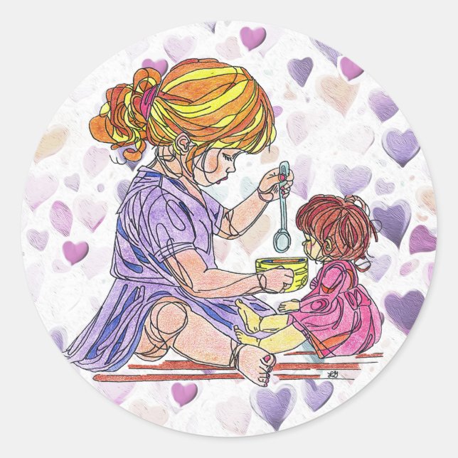 Sticker Petite fille et poupée bébé (Devant)
