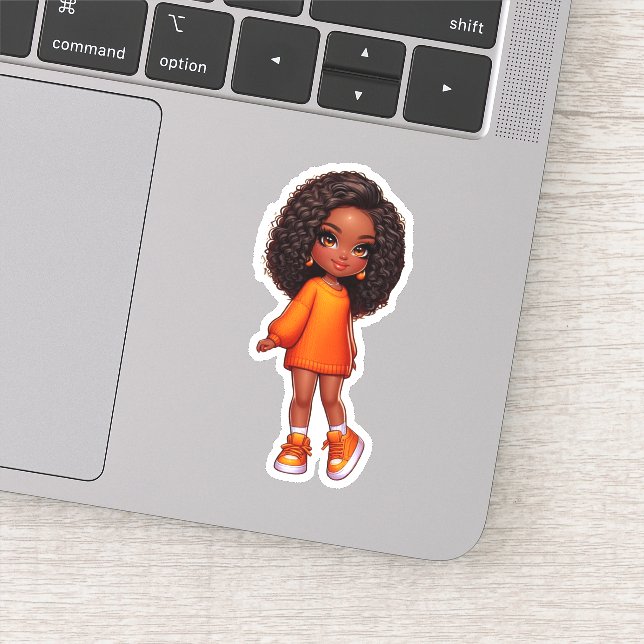 Sticker petite fille noire orange (Détail)