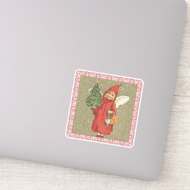 Sticker Petite fille victorienne Ange Noël Arbre Neige (Détail)