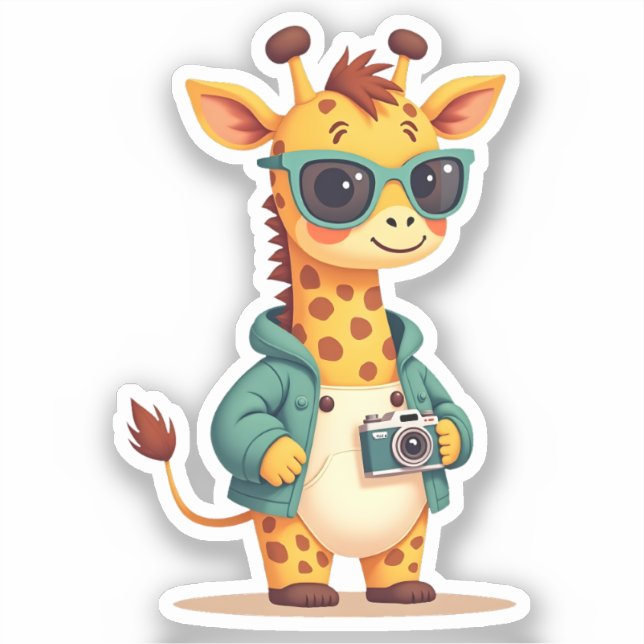 Sticker Petite Giraffe Touristique | Kawaii Adventure Art (Recto)