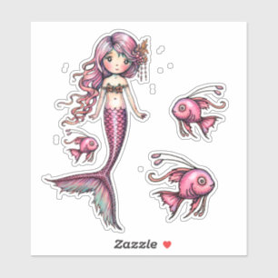 Sticker Petite Sirène Rose et Illustration de Poisson