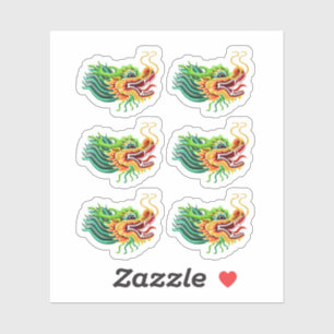 Sticker Petites têtes de dragon jaunes et vertes
