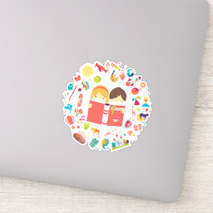 Sticker Petits enfants lisant un dessin animé