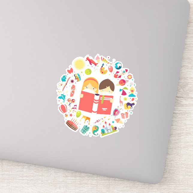 Sticker Petits enfants lisant un dessin animé (Détail)