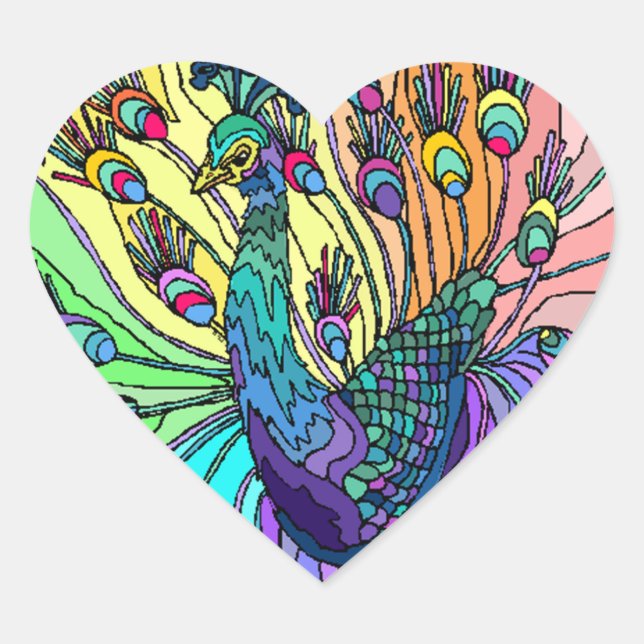 Sticker Pfauenherz Pfau Herzenvögel (Vorderseite)