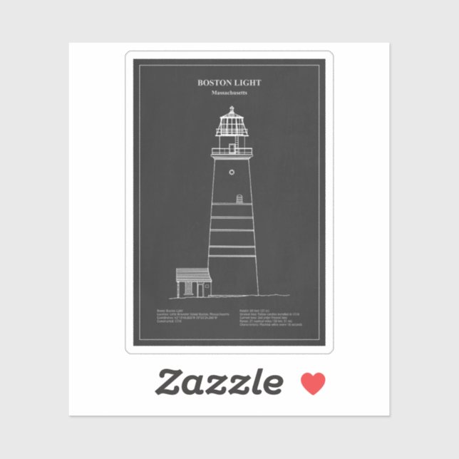 Sticker Phare de Boston - Massachusetts - PD (Feuille)