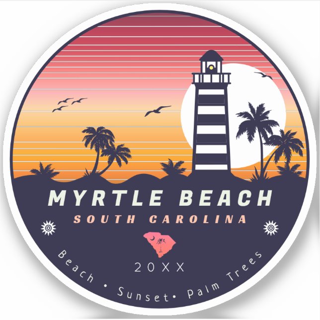 Sticker Phare de Myrtle Beach SC Retro Sunset Souvenirs (Devant)
