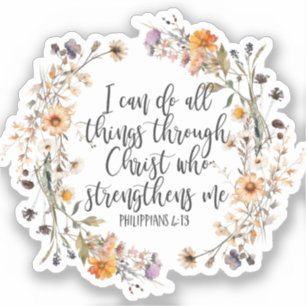 Sticker Philippiens 4:13 Bible Scripture Verse Floral Boho