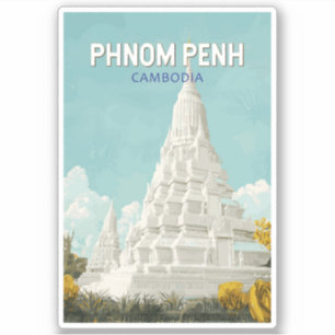 Sticker Phnom Penh Cambodge Illustration Voyage Art Retro