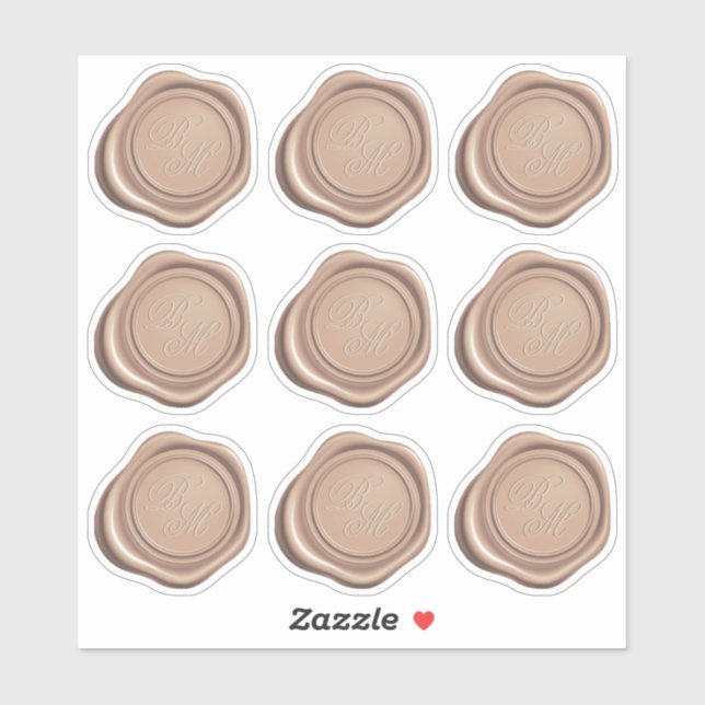 Sticker Phoques de cire Monogramme Rose Gold Faux (Feuille)