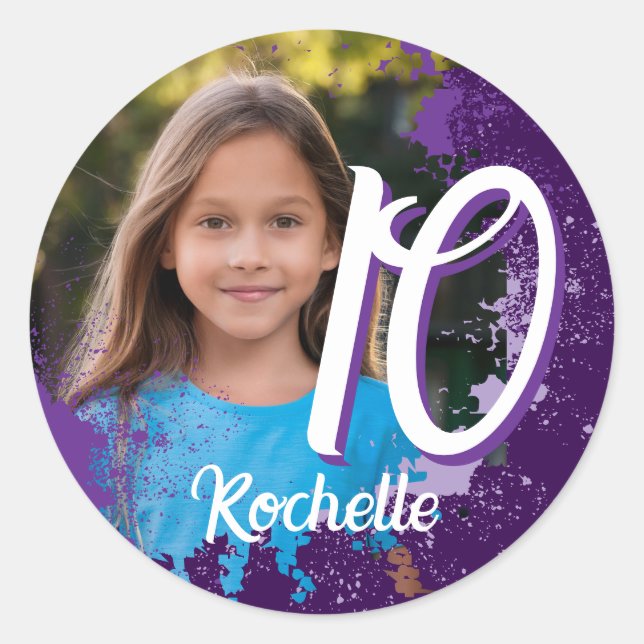 Sticker photo avec pinceau violet - 10 ans (Devant)