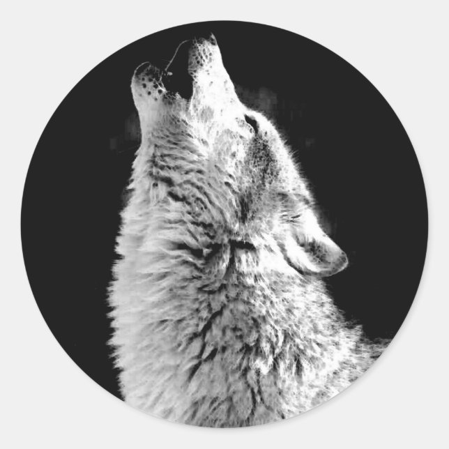 Sticker photo Black White Wolf Howling Moon (Devant)