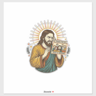 Sticker Photo de groupe étiquetée de Jésus les yeux fermés