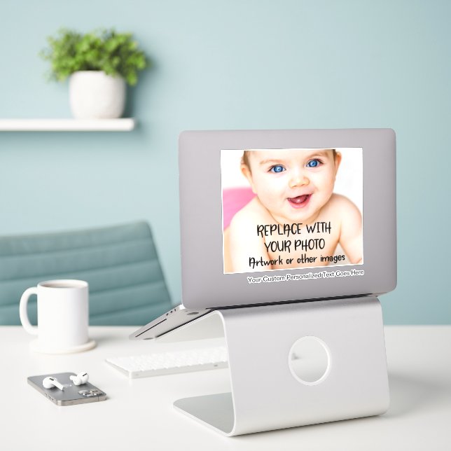 Sticker Photo Et Texte Personnalisés (Ordinateur portable sur le bureau)