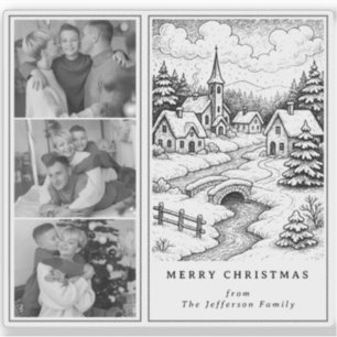 Sticker Photos de famille Noël Village en hiver