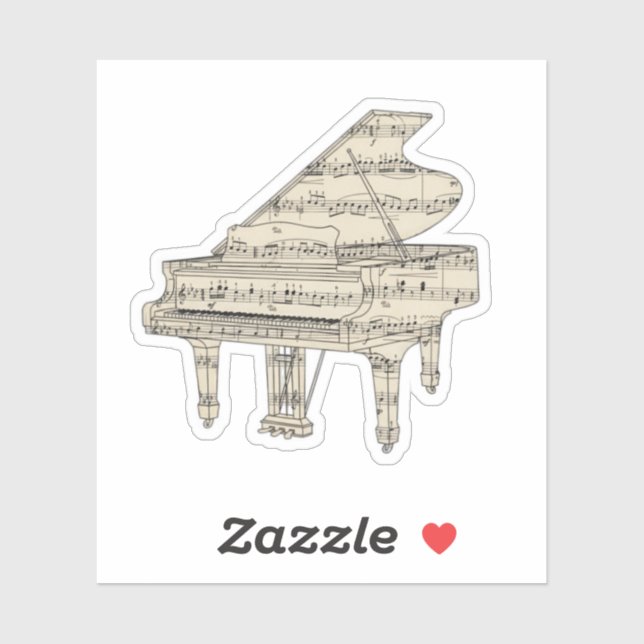 Sticker Piano à queue et notes de musique (Feuille)