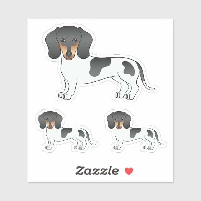 Sticker Piebald Noir Et Tan Cheveux Courtes Chien Dachshun (Feuille)
