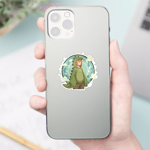 Sticker Pièce d'art de garçon de fantaisie de dinosaure mi