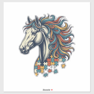 Sticker Pièce de puzzle de cheval coloré T-Shirt gravure v