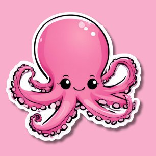 Sticker Pieuvre rose mignonne souriante