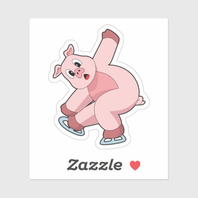 Sticker Pig Patinage sur glace Patins sur glace (Feuille)