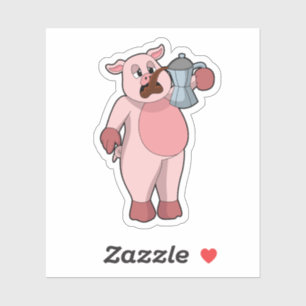 Sticker Pig with coffee pot