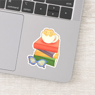 Sticker Pile De Livres Et Ours De Tasse De Thé