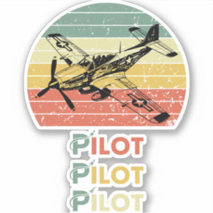 Sticker Pilote, Avion, Aviation, Rétro, Coucher de soleil,