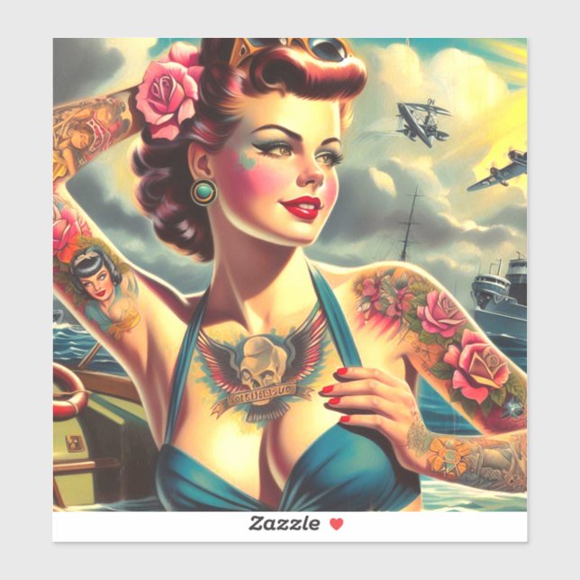 Sticker Pinceau tatoué vintage (Feuille)