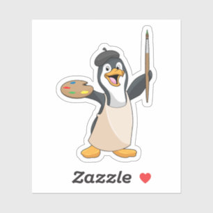 Sticker Pingouin as Painter with Paint brush & Colour