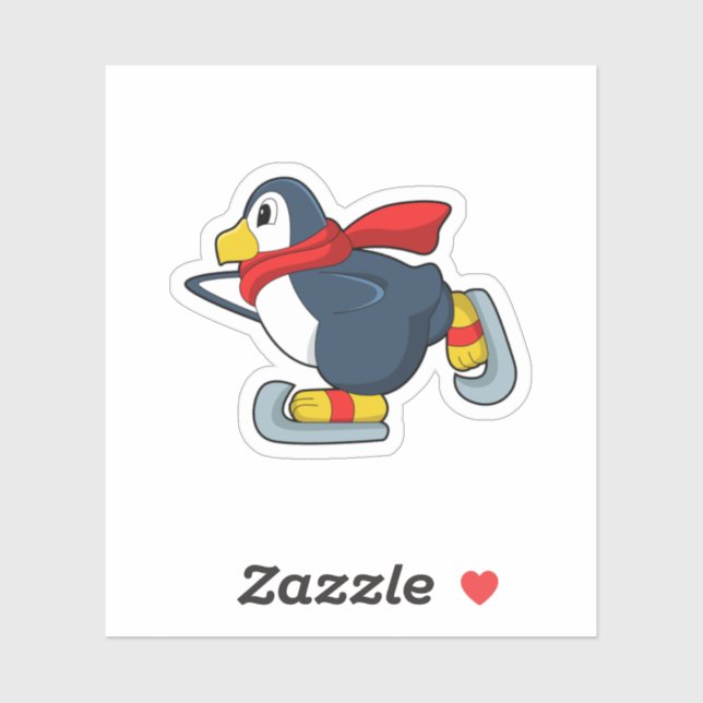 Sticker Pingouin au patinage sur glace avec patins sur gla (Feuille)