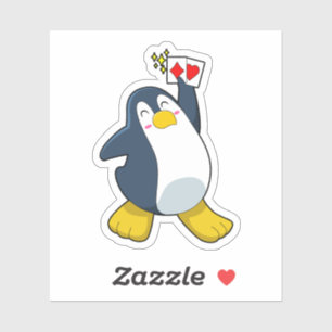 Sticker Pingouin au Poker avec cartes de Poker