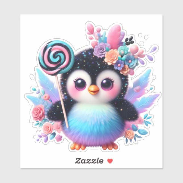 Sticker Pingouin avec panier à fleurs (Feuille)