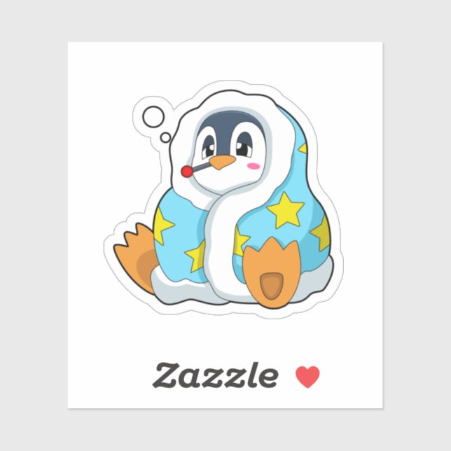 Sticker Pingouin avec thermomètre clinique (Feuille)