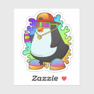 Sticker Pingouin comme peintre avec Spray