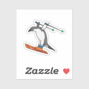 Sticker Pingouin comme Saut à ski avec Ski