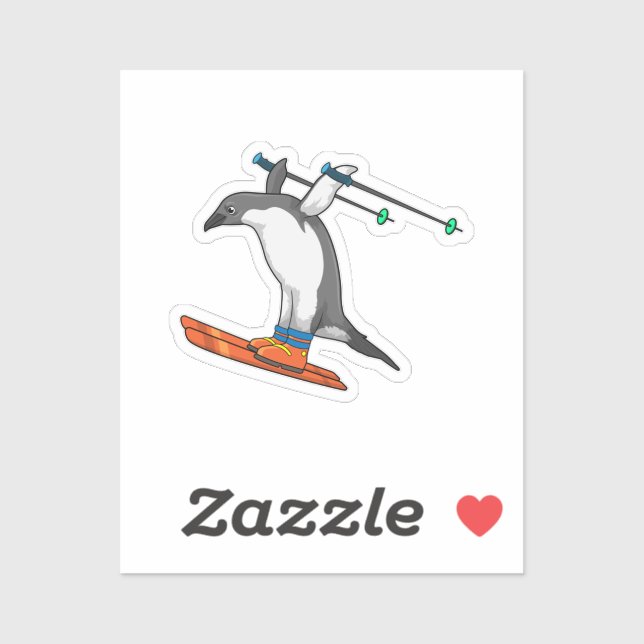 Sticker Pingouin comme Saut à ski avec Ski (Feuille)