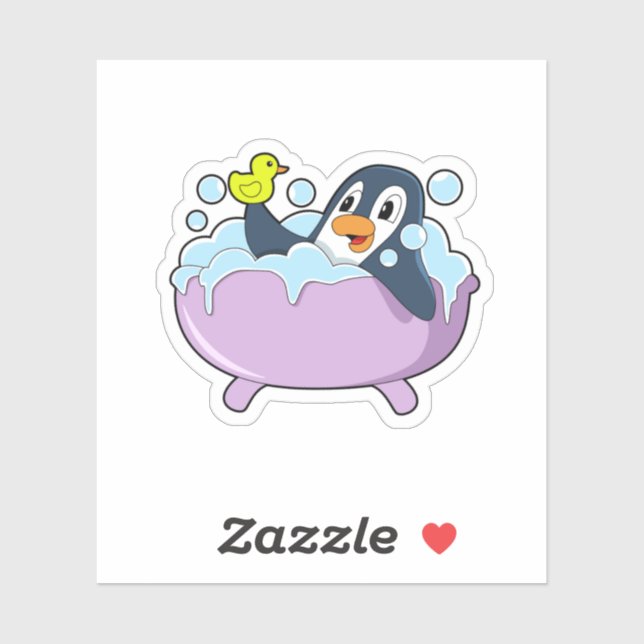 Sticker Pingouin dans la baignoire avec canard (Feuille)