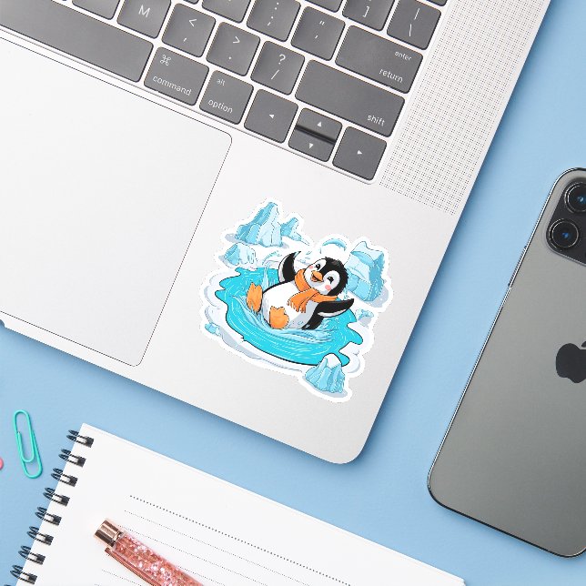 Sticker Pingouin dans la glace (Ordinateur portable avec iPhone)