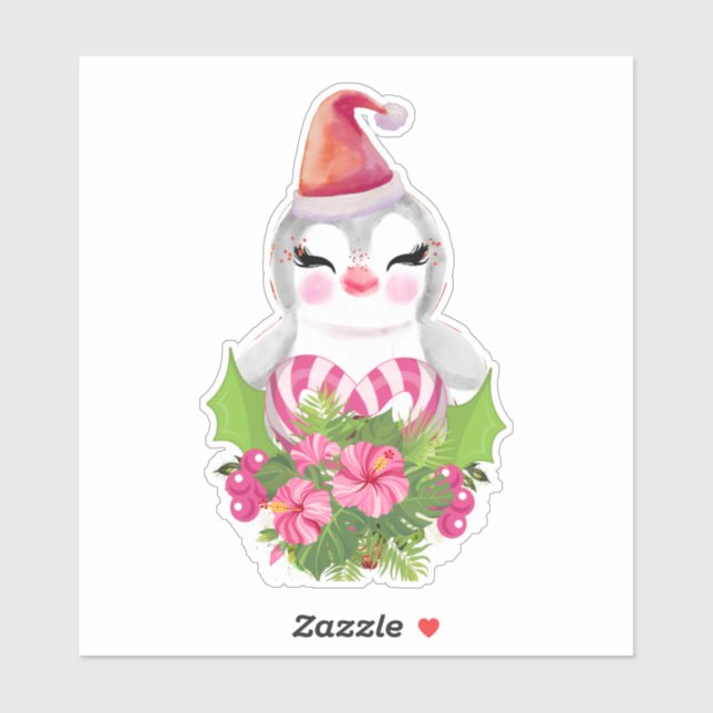 Sticker Pingouin de Noël mignon à Santa Hat (Feuille)