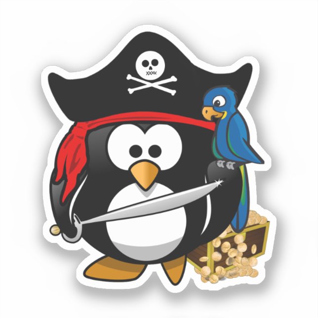 Sticker Pingouin de pirate mignon avec perroquet (Recto)