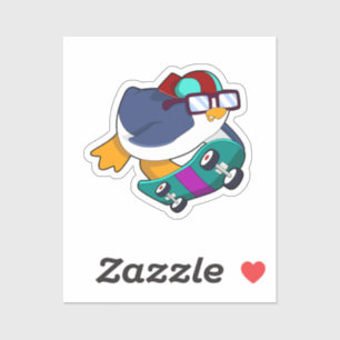 Sticker Pingouin en patinage avec skateboard