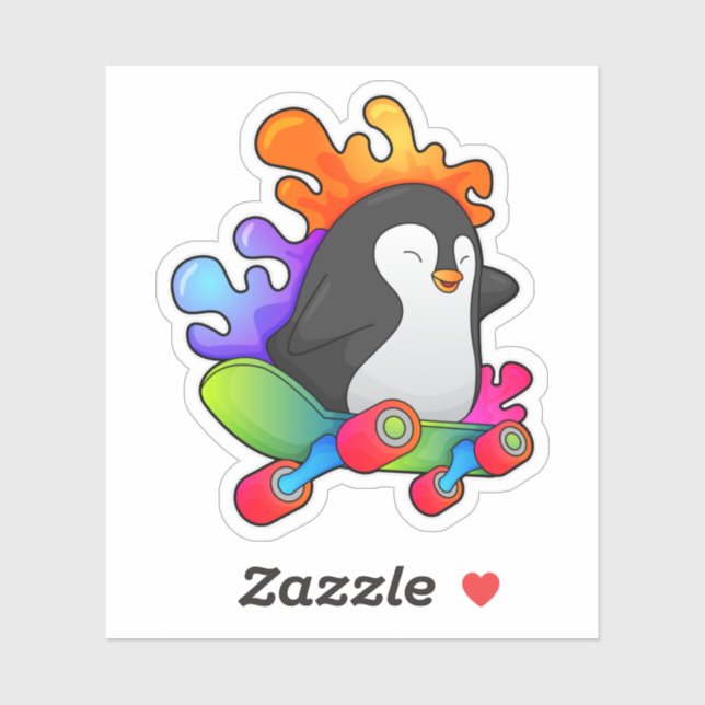 Sticker Pingouin en patinage avec skateboard (Feuille)