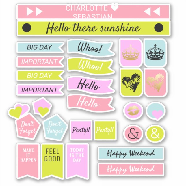 Sticker Pink And Green Crown Love Coeur Planner (Devant)