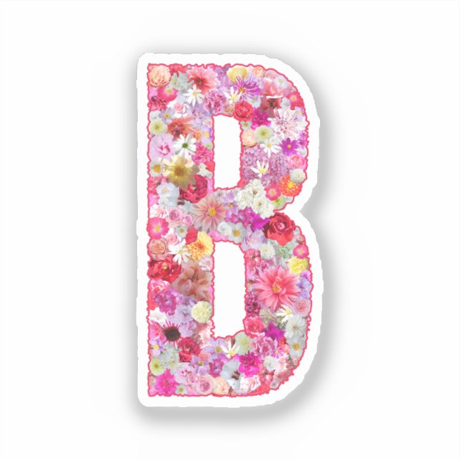 Sticker Pink Botanical Monogram Floral Letter B Initial (Recto)